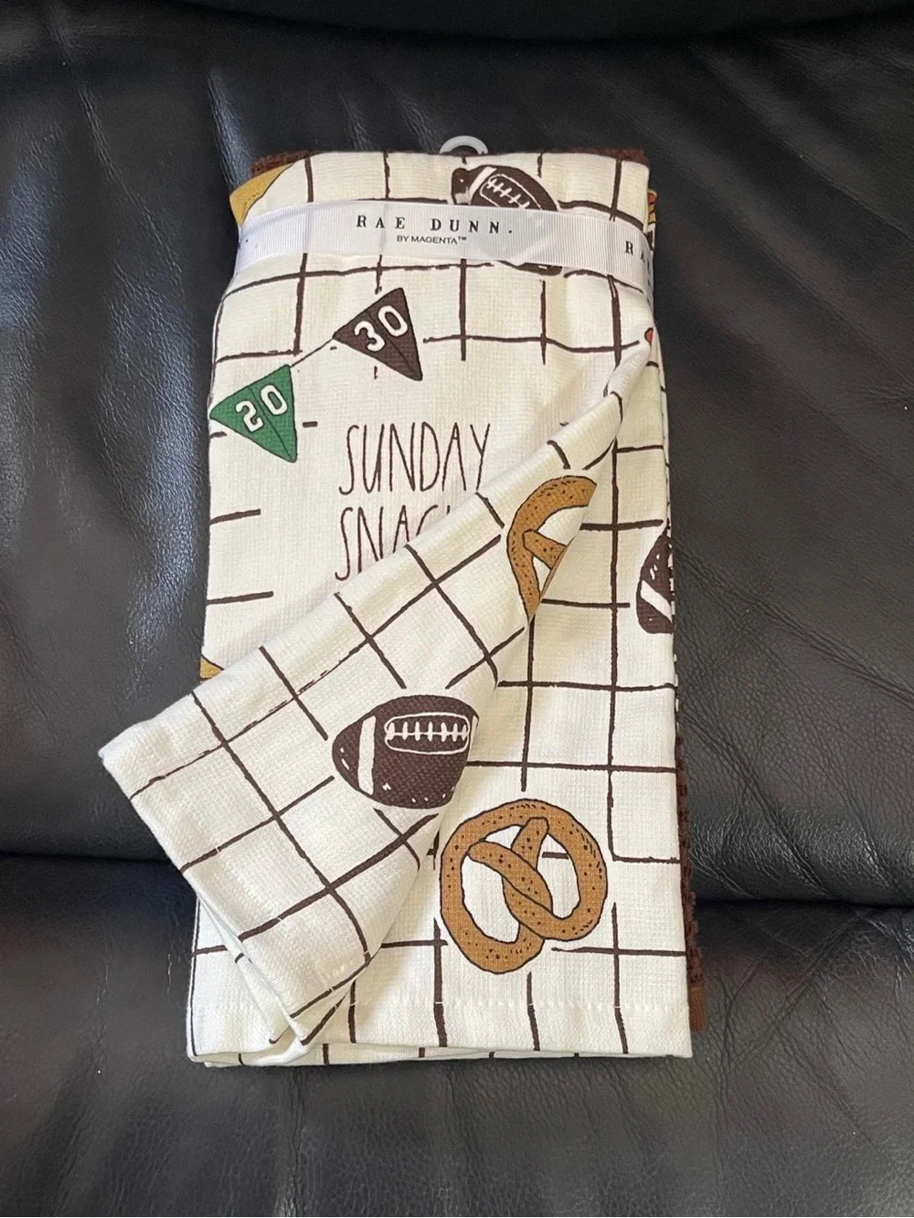 Rae Dunn Football Kitchen Towels, Set of 3 Rae Dunn SUNDAY SNACKS Kitchen Towels